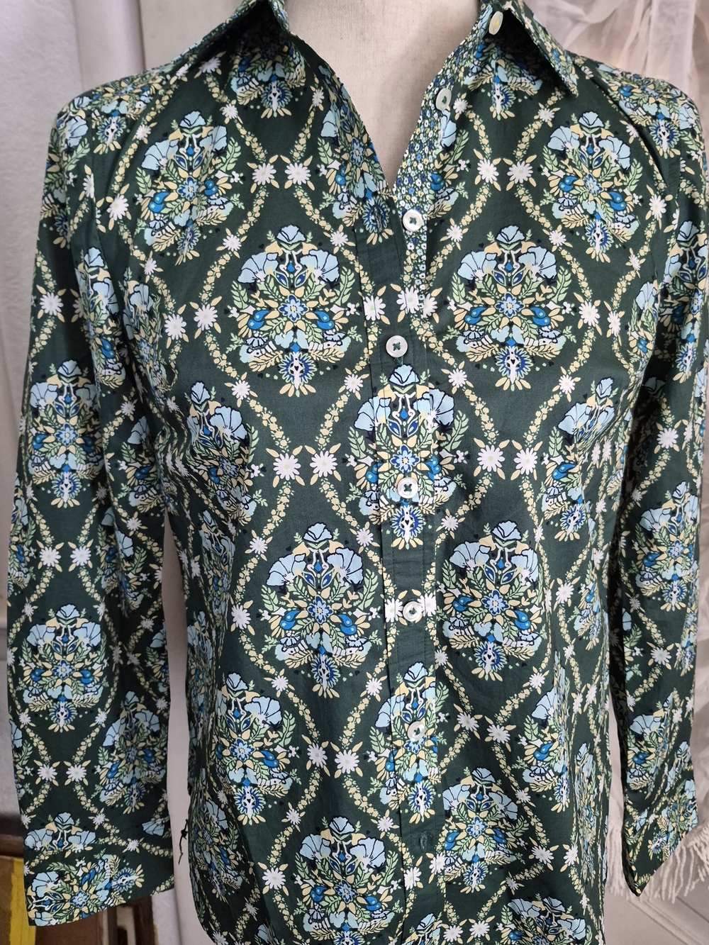 Talbots Green Floral-Print Button Front Blouse